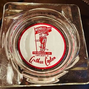 Nicholls State University Compliments of Arthur Coplon Vintage Glass Ashtray